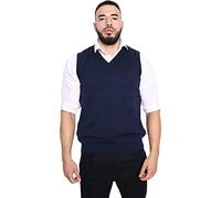 Men’s Plain 10G Slip Over Knitwear Knitted Waistcoat Sweater Cardigans Tank Tops Adults Gentleman V-Neck Sleeveless Ribbed Vest Classic Business Office Tank Top (Navy, UK Medium)