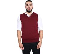 Men’s Plain 10G Slip Over Knitwear Knitted Waistcoat Sweater Cardigans Tank Tops Adults Gentleman V-Neck Sleeveless Ribbed Vest Classic Business Office Tank Top (Wine, UK 5X-Large)
