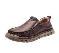 Men’s Plus Size Genuine Leather Loafers Handmade Casual Shoes Soft Sole Comfortable Trendy Footwear for Daily Office and Casual Outings(Brown2,7)