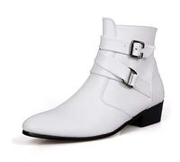 Men’s Pointed Toe Ankle Boots with Buckle Strap Design, Smart Dress Boots for Men, Stylish Leather Zip-Up Formal Shoes, Vintage Rock Stage Boots for Party Wedding Performance Outfit