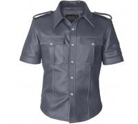 Men’s Police Black Hot Real Leather BLUF Classic Hot Gay BDSM Half Sleeve Shirt