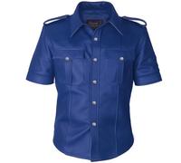 Men’s Police Black Hot Real Leather BLUF Classic Hot Gay BDSM Half Sleeve Shirt