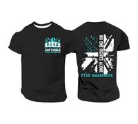 Men’s PTSD Awareness Graphic T-Shirt, Not All Wounds Are Visible No One Fights Alone Union Jack Print Short Sleeve Casual Top, Patriotic Mental Health Support Tee Black