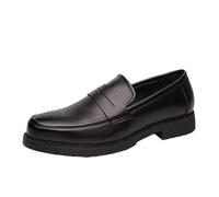 Men’s PU Leather Slip On Brogue Shoes Casual Dress Wingtip Loafers Stylish Trend Comfort Small Leather Flats for Work Office and Everyday Wear(Black,8.5)