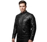 Men’s Real Leather Jacket Vintage Retro Black Cafe Racer Biker Style With Quilted Shoulder Genuine Lambskin Motorcycle Coat (UK, Alpha, L, Regular, Regular, Black)