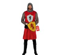 Men`s Red Knight Costume M - XL Adult Medieval Crusader Historical Fancy Dress