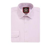Men’s Regular Fit, Long Sleeve, Fine Stripe Shirts | Single Button Cuff | Traditional Tailoring | The Windsor Formal Dress Shirt for Men by Janeo British Apparel. (Pink, 21.0 in Collar)