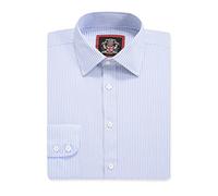 Men’s Regular Fit, Long Sleeve, Fine Stripe Shirts | Single Button Cuff | Traditional Tailoring | The Windsor Formal Dress Shirt for Men by Janeo British Apparel. (Sky Blue, 22.0 in Collar)