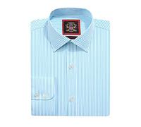 Men’s Regular Fit, Long Sleeve, Fine Stripe Shirts | Single Button Cuff | Traditional Tailoring | The Windsor Formal Dress Shirt for Men by Janeo British Apparel. (New Kingfisher, 18.0 in Collar)