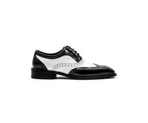 Men’s Retro Black White Leather Gatsby Brogues Shoes - Classic Wingtip Two-Tone Vintage Style Lace-Up Formal Dress Shoes