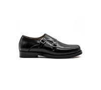 Men’s Retro Double Strap Monk Shoes in Black Polished Leather - Handcrafted Slip-On Loafers with Twin Metal Buckles, Round Toe & Double Sole, Classic Vintage Style[G859-A97-BLACK-44]