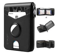 Men’s RFID Blocking Zipper Large Dimensions Wallet with 2 ID Windows - Large Capacity Design, 13 Credit Card Slots, Gloss Black Apple Air Tag