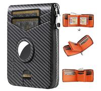 Men’s RFID Blocking Zipper Large Dimensions Wallet with 2 ID Windows - Large Capacity Design, 13 Credit Card Slots, Orange Apple Air Tag