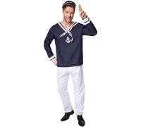 Men’s Sailor Costume Halloween Fancy Dress Outfit Adult Harbour Captain Sea Ocea