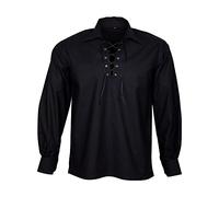 Men’s Scottish Jacobite Jacobean Ghillie Shirt - Traditional Scottish Highland Shirt | Long Sleeve Kilt Outfit (UK, Alpha, S, Black)