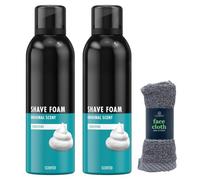 Men’s Shaving Sensitive Skin Foam 250ml 2 Pack - Smooth Glide Shave Cream, Beard Softening Foam, Anti-Irritation Formula, Original Scent Grooming for Daily Use with Face Towels