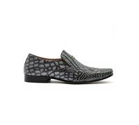 Men’s Shiny Snakeskin Print Leather Loafers - Grey & Black Two-Tone Slip-On Shoes - Genuine Leather Narrow Fit Party Dress Shoes for Formal & Smart-Casual Wear[103-50-X87-GREY-45]