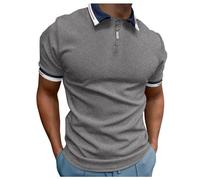 Men’s Short Sleeve Polo Shirts Fashion Contrast Color Shirt Zipper Polo T Shirts Activewear Tops Men Men's Shirts Long Sleeve Casual Regular Mens Base Layer Tops Winter Blouses (Dark Gray, L)
