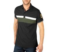 Men’s Short Sleeved Panelled Polo Shirt Embroidered Cotton Sports T-Shirt (UK, Alpha, L, Regular, Regular, Black)