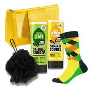 Men’s Shower Gift Set - Original Source Zesty Lemon & Tea Tree + Zingy Lime Shower Gels (250ml), Shower Loofah, Colourful Men’s Socks & Bright Microfibre Toiletry Bag - Perfect Gift for Him