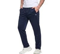 Men’s Silky Joggers - Pull-On Tracksuit Bottoms with Elastic Waist & Striped Detail - Casual Leisure Pants for Yoga, Travel & Everyday Wear - Plain Navy-XXL