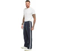 Men’s Silky Joggers - Pull-On Tracksuit Bottoms with Elastic Waist & Striped Detail - Casual Leisure Pants for Yoga, Travel & Everyday Wear - Stripe Navy-L
