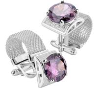 Men’S Silver Luxury Birthstone Crystal Cufflinks With Chain For Wedding Birthday Christmas