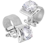 Men’S Silver Luxury Birthstone Crystal Cufflinks With Chain For Wedding Birthday Christmas