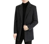 Men’s Single Breasted Mid Length Overcoat UK - Smart Business Wool Style Coat Regular Fit Formal Winter Polyester Dress Jacket (Black, XL)