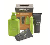 Men’s Skincare Gift Set - Man’Stuff 4 Piece Total Refresh Kit with Hair & Body Wash, Face Wash with Vitamin C, Moisturiser & Cooling Eye Gel - Vegan Toiletry Set for Men Grooming & Travel
