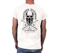 Men’s Skull Graphic T-Shirt - Streetborn Deathworn Urban Streetwear Tee - Gothic Biker Loyalty Shirt - Punk Rock Graphic Tee for Men White Size L