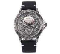 Men’s Skull Watch - Bold 45mm Dial, Intricate Skull Design, Quartz Movement, Leather Strap, 30M Water Resistant, Rugged Alloy Case, Edgy Gothic Style - Gift-Ready in Black Presentation Box