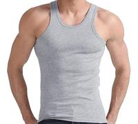Men’s Sleeveless Vests 100% Cotton Gym Top Summer Training Bodybuilding Tank Tops Basic Plain Colour and Assorted Casual Undershirt (UK, Alpha, S, Regular, Regular, Grey)
