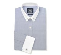 THE SAVILE ROW COMPANY LONDON Men’s Slim Fit Cotton Poplin Pin Collar Double Cuff Winchester Formal Shirt - Blue White Stripe - 16.5" Collar - Standard