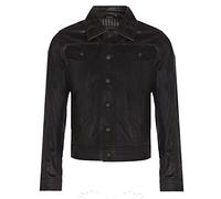 Men’s Smooth Casual Black Trucker 100% Leather Shirt Jeans Jacket XL