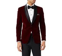 Men’s Soft Velvet Dinner Jacket Retro Tailored Fit Party Tuxedo Blazer Black Satin Shawl Lapels [AMZCH-TUX-SAM-BURGUNDY-38]