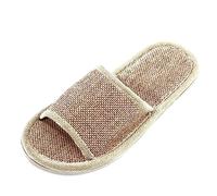 Men’s Soft Woven House Slippers Open Toe Slide Breathable Linen Flat Comfort Indoor Shoes Non Slip Sole Lightweight Home Footwear for Women Casual Summer Cozy Bedroom Living Room Grey, Size 6
