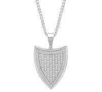 Men’s Stainless Steel Brick Pattern Shield Pendant with Curb Chain Necklace, 24”
