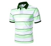 Men’s Striped Short Sleeve Polo Shirt, Stylish Horizontal Stripes with Button Collar, Trendy Polo Shirt for Men, Comfortable and Versatile Polo Shirt for Every Season