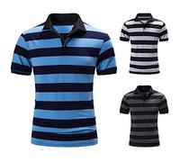 Men’s Striped Short Sleeve Polo Shirt, Stylish Horizontal Stripes with Button Collar, Trendy Polo Shirt for Men, Turndown Collar Shirts, Comfortable and Versatile T-Shirts for Every Season