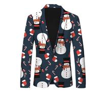 Men’s Suit Christmas Snowflake Santa Print Pocket Lapel Button Suit Party Single Breasted Blazer Pattern Lightweight Pocket Suit Classic Jacket Men’s Suit
