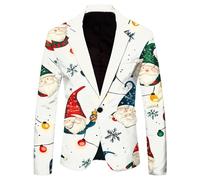 Men’s Suit Christmas Snowflake Santa Print Pocket Lapel Button Suit Party Single Breasted Blazer Pattern Lightweight Pocket Classic Jacket Xmas Tree Santa Reindeer Slim Fit Festival Holiday