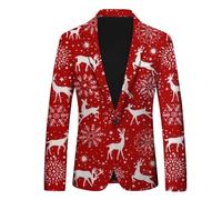 Men’s Suit Christmas Snowflake Santa Print Pocket Lapel Button Suit Party Single Breasted Blazer Pattern Lightweight Pocket Suit Classic Jacket Men’s Suit