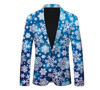 Men’s Suit Christmas Snowflake Santa Print Pocket Lapel Button Suit Party Single Breasted Blazer Pattern Lightweight Pocket Suit Classic Jacket Men’s Suit