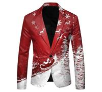Men’s Suit Christmas Snowflake Santa Print Pocket Lapel Button Suit Party Single Breasted Blazer Xmas Tree Santa Reindeer Slim Fit Pattern Lightweight Pocket Classic Jacket Festival Holiday 2025