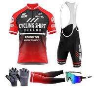 Men’s Summer Cycling Suit - Short Sleeve Cycling Jersey with 9D Gel Padded Bib Shorts Set, for Outdoor Riding Sport, Biking Race,2024 World Tour Team Cycling Jersey Set for Men (TYP-8,XXL)