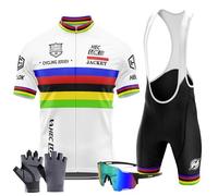 Men’s Summer Cycling Suits,Short Sleeve Cycling Jersey with 9D Gel Padded Bib Shorts Set，Moisture-Wicking Sun Protection Cycling T-Shirt Set for Outdoor Riding Biking＋Gloves,Glasses (TYP-1,L)