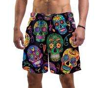 Men’s Swim Trunks with Pockets Quick Dry Summer Beach Shorts 3D Print Day of The Dead Skulls Aesthetic Pattern Boardshorts Casual Surf Shorts Multicolor
