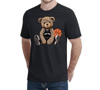 Men’s T Shirts for Training & Fitness Short Sleeved Crew Neck Graphic Women’s Tee Shirt with Basketball Teddy Bear Sticker Soft Cotton & Fast Drying Running & Gym Tops (XL, Black)