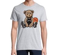 Men’s T Shirts for Training & Fitness Short Sleeved Crew Neck Graphic Women’s Tee Shirt with Basketball Teddy Bear Sticker Soft Cotton & Fast Drying Running & Gym Tops (Small, Grey)